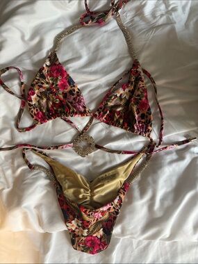 Bikini Crush Floral Triangle Bikini Set with Gold Accents